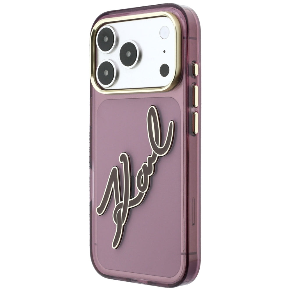 Maska za Apple iPhone 18 Pro Max / 17 Pro Max, Karl Lagerfeld, IML Big Signature Resin Logo Metal Frame, Bordo