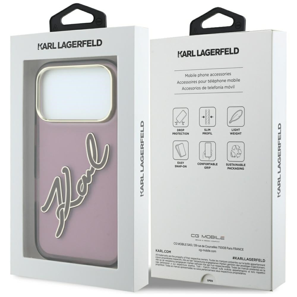 Maska za Apple iPhone 18 Pro Max / 17 Pro Max, Karl Lagerfeld, IML Big Signature Resin Logo Metal Frame, Bordo