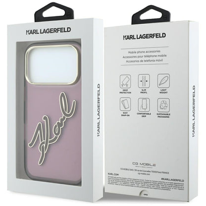 Maska za Apple iPhone 18 Pro Max / 17 Pro Max, Karl Lagerfeld, IML Big Signature Resin Logo Metal Frame, Bordo
