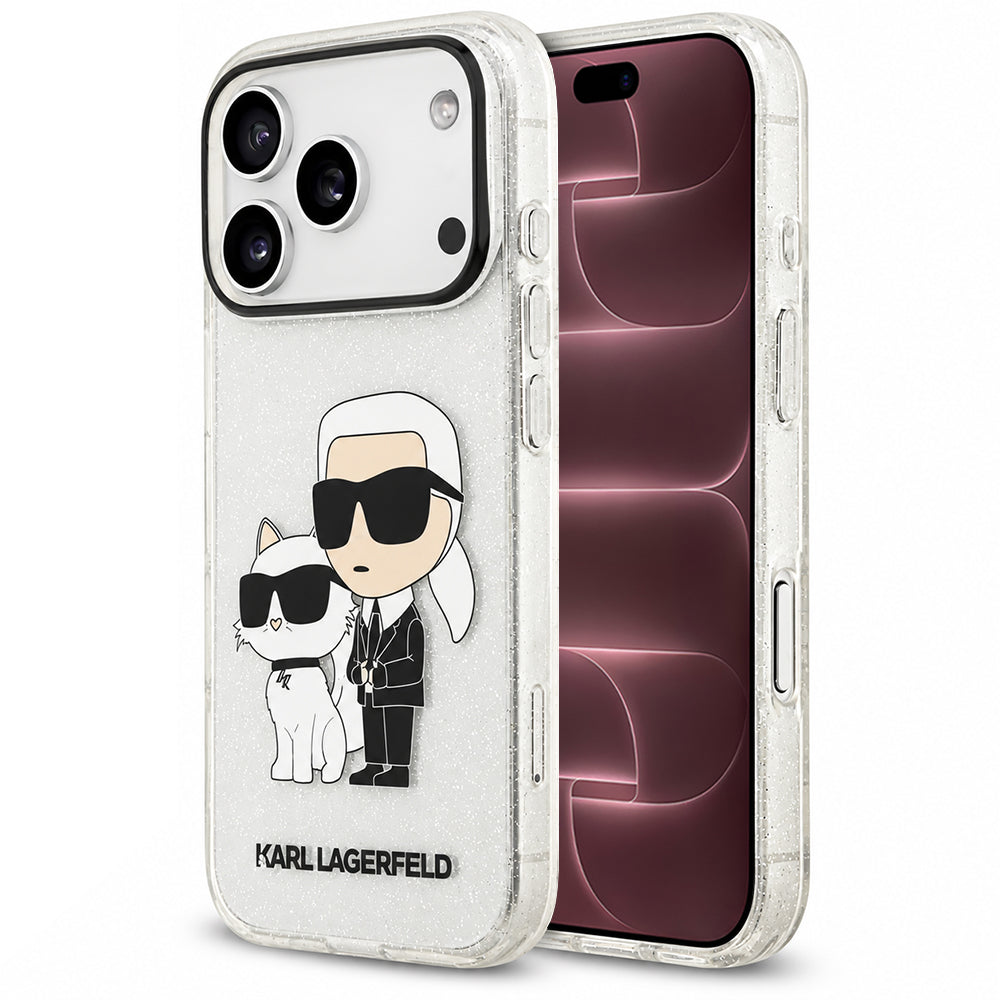 Maska za Apple iPhone 18 Pro Max / 17 Pro Max, Karl Lagerfeld, IML Glitter Karl and Choupette NFT, prozirna