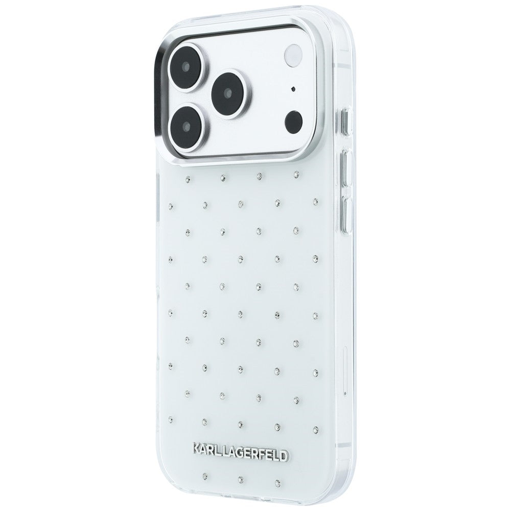 Maska za Apple iPhone 18 Pro Max / 17 Pro Max, Karl Lagerfeld, IML Rhinestones i Elektroplatirani Logo, Bijela