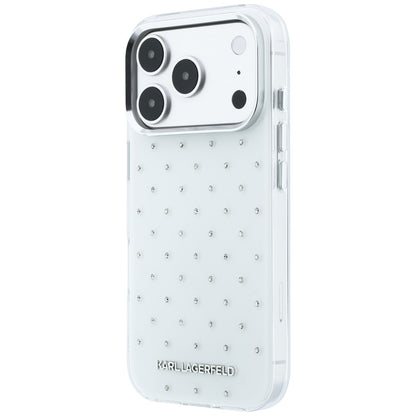 Maska za Apple iPhone 18 Pro Max / 17 Pro Max, Karl Lagerfeld, IML Rhinestones i Elektroplatirani Logo, Bijela