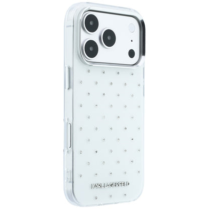 Maska za Apple iPhone 18 Pro Max / 17 Pro Max, Karl Lagerfeld, IML Rhinestones i Elektroplatirani Logo, Bijela