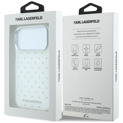 Maska za Apple iPhone 18 Pro Max / 17 Pro Max, Karl Lagerfeld, IML Rhinestones i Elektroplatirani Logo, Bijela