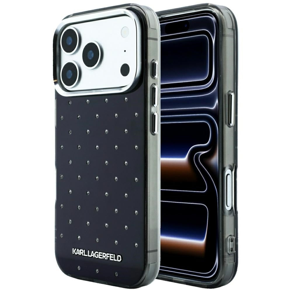 Maska za Apple iPhone 18 Pro Max / 17 Pro Max, Karl Lagerfeld, IML Rhinestones and Electroplated Logo, Crna
