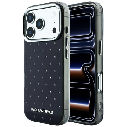 Maska za Apple iPhone 18 Pro Max / 17 Pro Max, Karl Lagerfeld, IML Rhinestones and Electroplated Logo, Crna