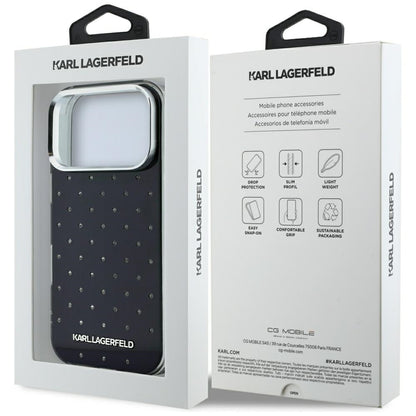 Maska za Apple iPhone 18 Pro Max / 17 Pro Max, Karl Lagerfeld, IML Rhinestones and Electroplated Logo, Crna