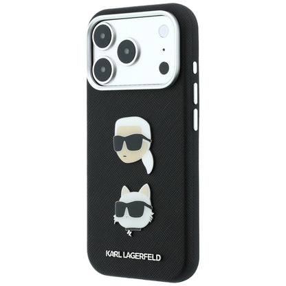 Maska za Apple iPhone 18 Pro Max / 17 Pro Max, Karl Lagerfeld, Saffiano Crossbody Karl & Choupette Head's Pins Logo, crna