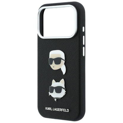 Maska za Apple iPhone 18 Pro Max / 17 Pro Max, Karl Lagerfeld, Saffiano Crossbody Karl & Choupette Head's Pins Logo, crna