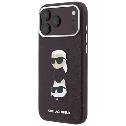 Maska za Apple iPhone 18 Pro Max / 17 Pro Max, Karl Lagerfeld, Saffiano Crossbody Karl & Choupette Head's Pins Logo, bordo