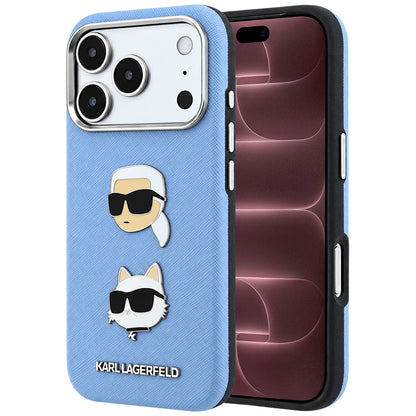 Maska za Apple iPhone 18 Pro Max / 17 Pro Max, Karl Lagerfeld, Saffiano s Karl & Choupette glavom i logotipom, Plava