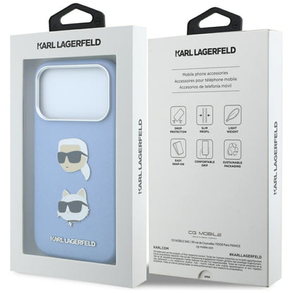 Maska za Apple iPhone 18 Pro Max / 17 Pro Max, Karl Lagerfeld, Saffiano s Karl & Choupette glavom i logotipom, Plava