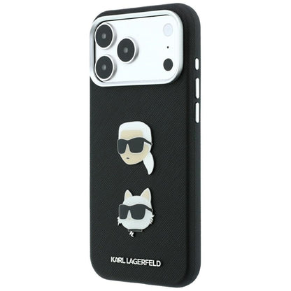 Maska za Apple iPhone 18 Pro Max / 17 Pro Max, Karl Lagerfeld, Saffiano s Karl & Choupette glavom i logotipom, Crna