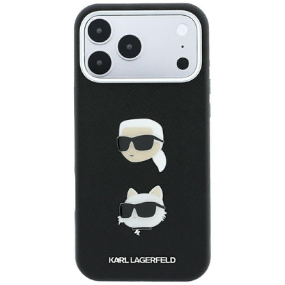 Maska za Apple iPhone 18 Pro Max / 17 Pro Max, Karl Lagerfeld, Saffiano s Karl & Choupette glavom i logotipom, Crna