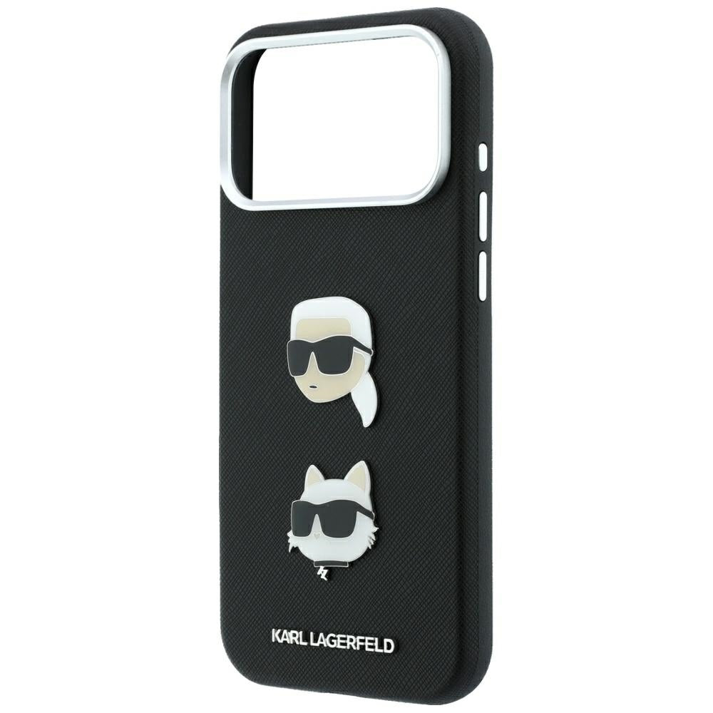 Maska za Apple iPhone 18 Pro Max / 17 Pro Max, Karl Lagerfeld, Saffiano s Karl & Choupette glavom i logotipom, Crna