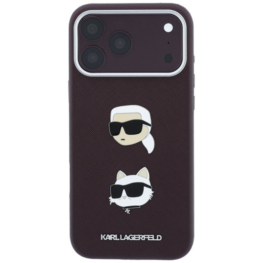 Maska za Apple iPhone 18 Pro Max / 17 Pro Max, Karl Lagerfeld, Saffiano s Karl & Choupette glavom i logotipom, tamnocrvena