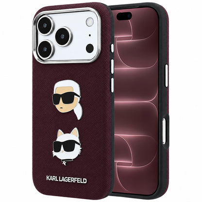 Maska za Apple iPhone 18 Pro Max / 17 Pro Max, Karl Lagerfeld, Saffiano s Karl & Choupette glavom i logotipom, tamnocrvena