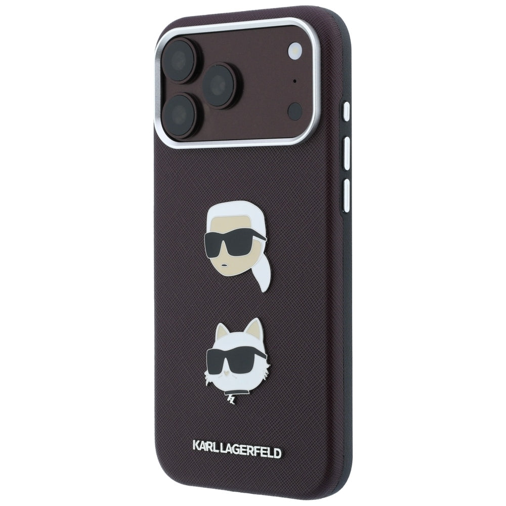 Maska za Apple iPhone 18 Pro Max / 17 Pro Max, Karl Lagerfeld, Saffiano s Karl & Choupette glavom i logotipom, tamnocrvena
