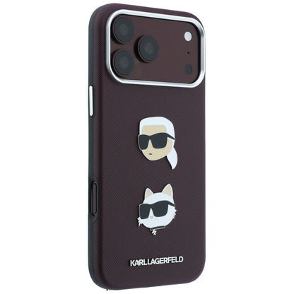 Maska za Apple iPhone 18 Pro Max / 17 Pro Max, Karl Lagerfeld, Saffiano s Karl & Choupette glavom i logotipom, tamnocrvena