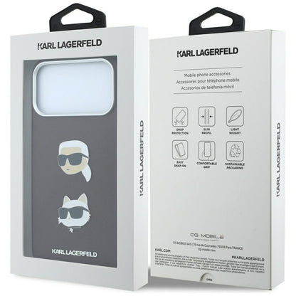 Maska za Apple iPhone 18 Pro Max / 17 Pro Max, Karl Lagerfeld, Saffiano s Karl & Choupette glavom i logotipom, tamnocrvena