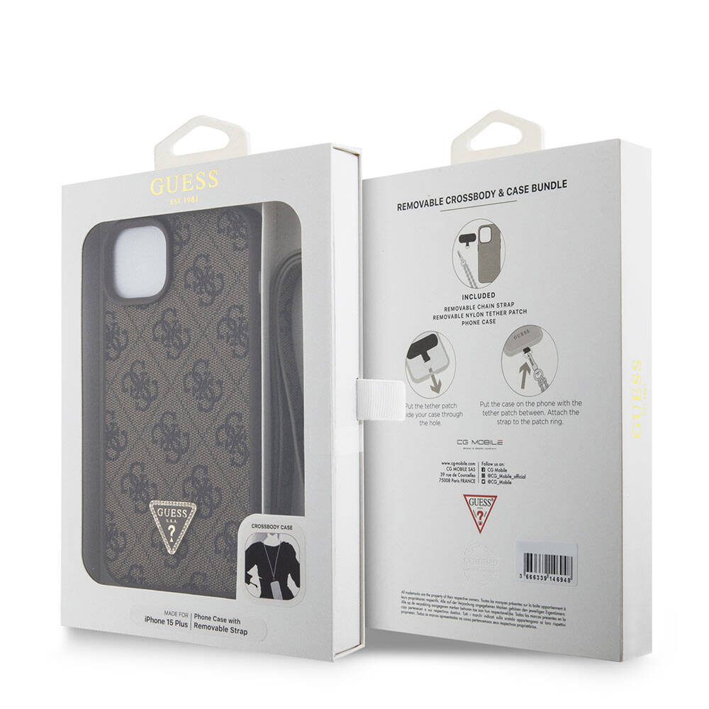Futrola za Apple iPhone 15 Plus, Guess, Crossbody 4G Metal Logo, Smeđa, Ponovno zapakirana