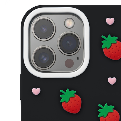 Maska za Apple iPhone 15 / 14 / 13, OEM, Strawberry, Crna