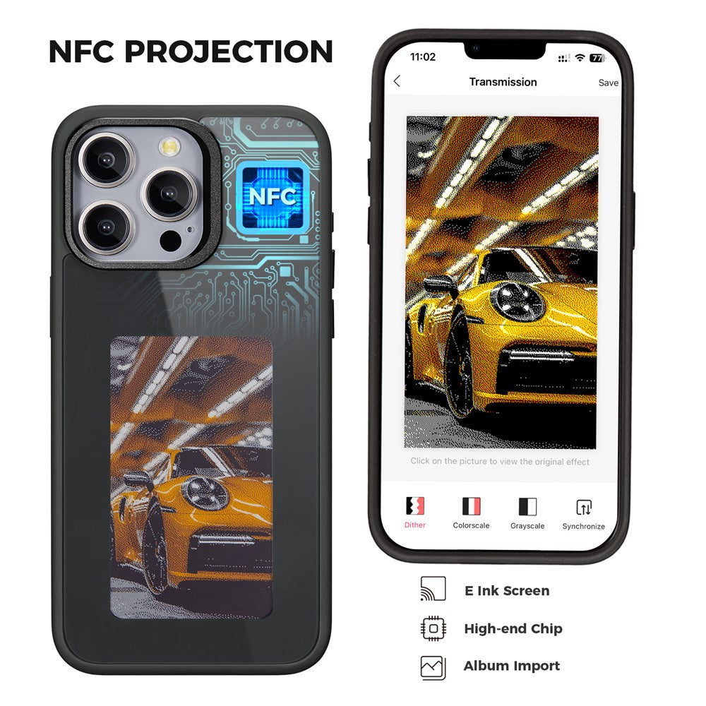 Maska za Apple iPhone 15 Pro Max, OEM, Prilagođeni E-Ink zaslon, Crna