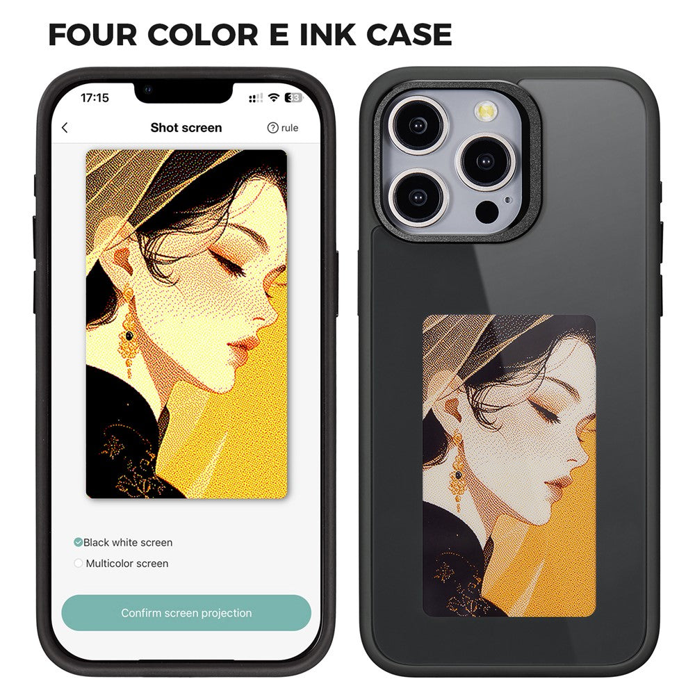 Maska za Apple iPhone 15 Pro, OEM, Prilagođeni E-Ink zaslon, Crna