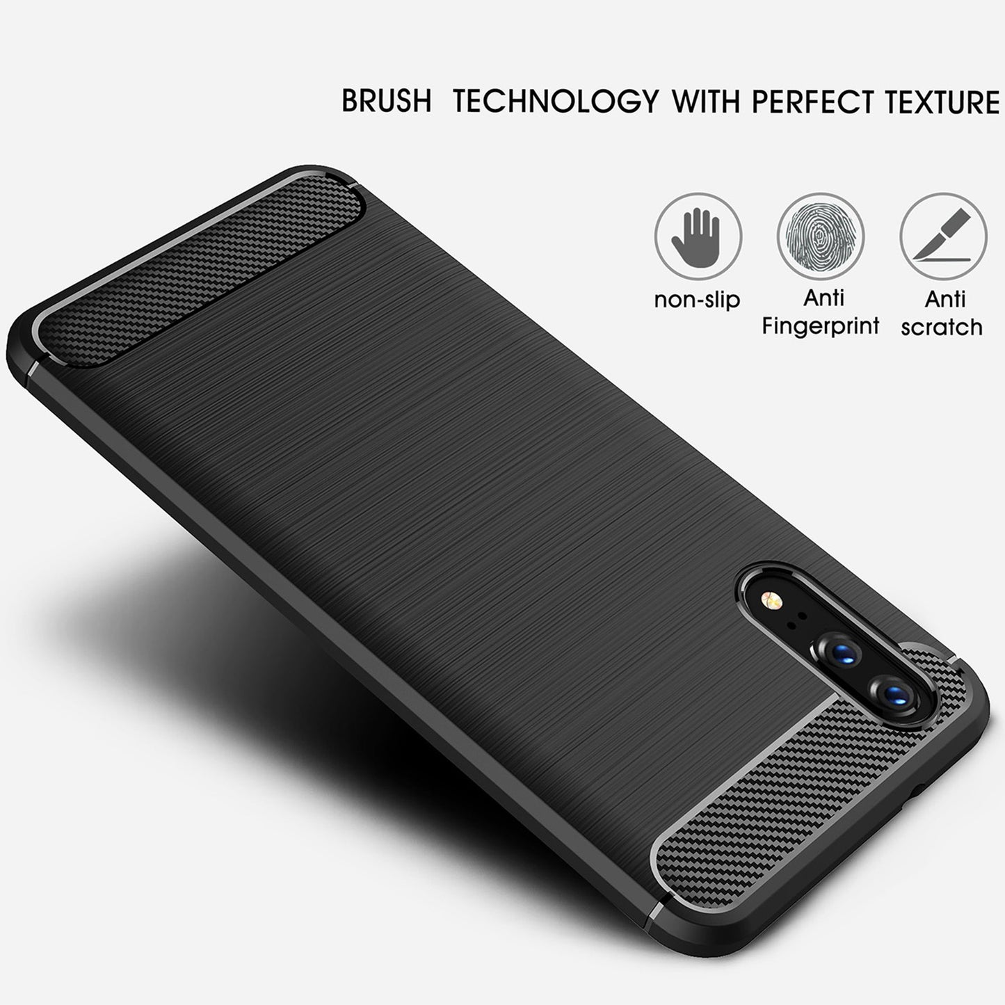 Maska za Huawei P20, Techsuit, Karbon, Crna