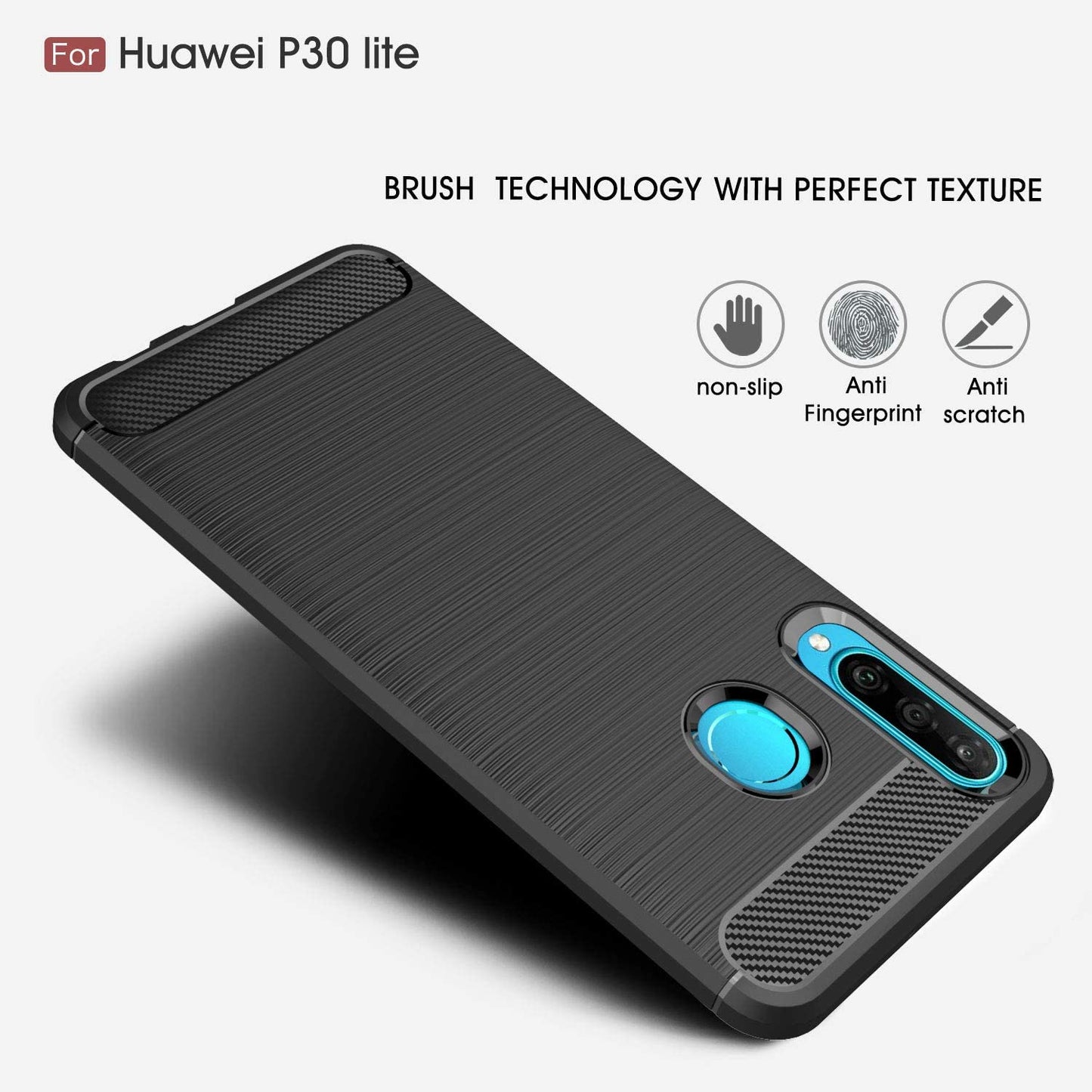 Maska za Huawei P30 lite New Edition / P30 lite, Techsuit, Karbon, Crna