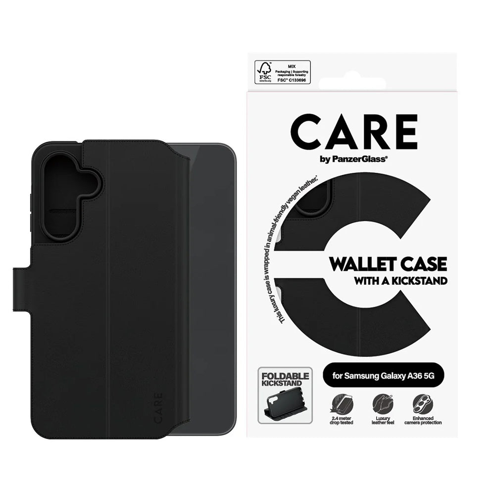 Futrola za Samsung Galaxy A36 A366, PanzerGlass, Care Feature Kickstand Wallet, Crna