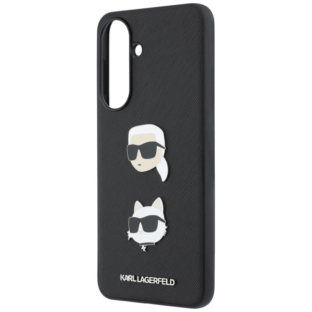 Maska za Samsung Galaxy A37 5G, Karl Lagerfeld, Grained Karl & Choupette's Heads Pins and Logo, Crna