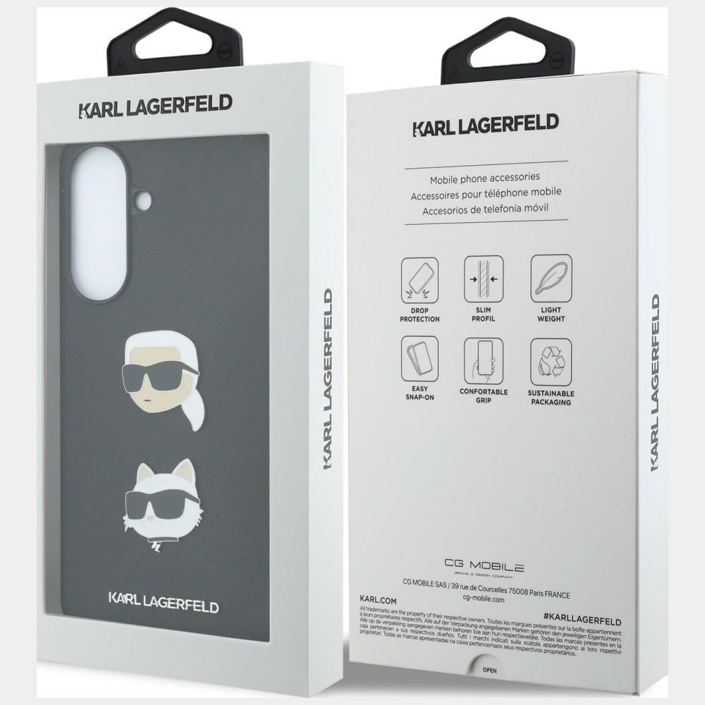 Maska za Samsung Galaxy A37 5G, Karl Lagerfeld, Grained Karl & Choupette's Heads Pins and Logo, Crna
