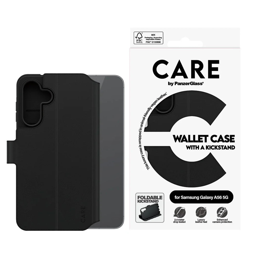 Futrola za Samsung Galaxy A56 A566, PanzerGlass, Care Feature Kickstand Wallet, Crna