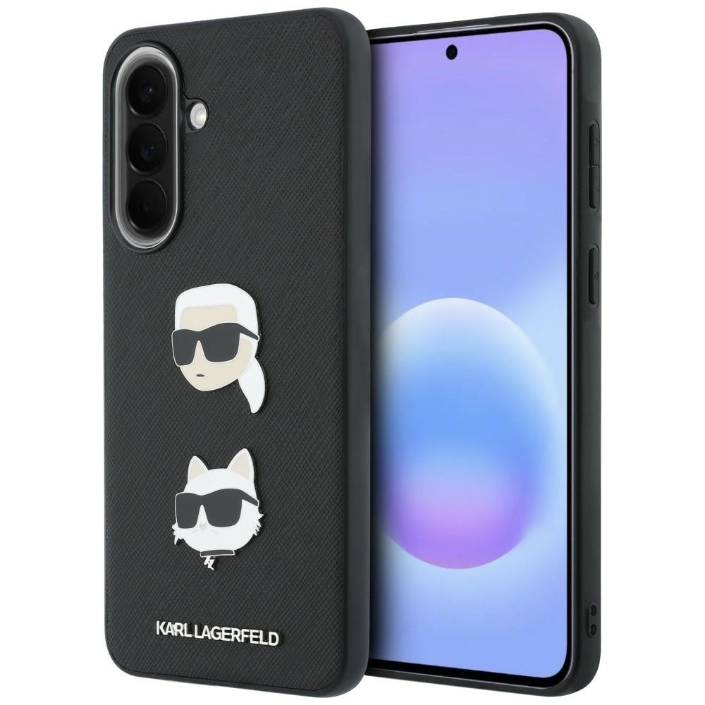 Maska za Samsung Galaxy A57 5G, Karl Lagerfeld, Grained Karl & Choupette's Heads Pins and Logo, Crna