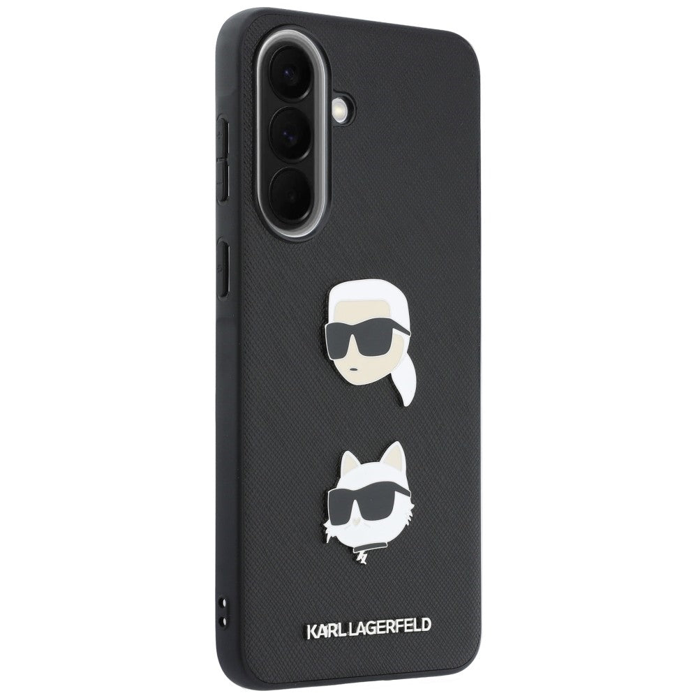Maska za Samsung Galaxy A57 5G, Karl Lagerfeld, Grained Karl & Choupette's Heads Pins and Logo, Crna