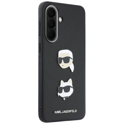 Maska za Samsung Galaxy A57 5G, Karl Lagerfeld, Grained Karl & Choupette's Heads Pins and Logo, Crna
