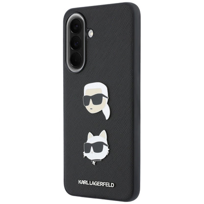 Maska za Samsung Galaxy A57 5G, Karl Lagerfeld, Grained Karl & Choupette's Heads Pins and Logo, Crna