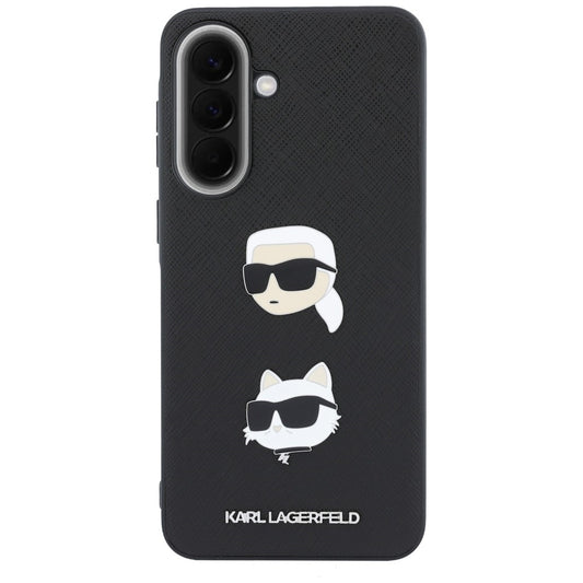 Maska za Samsung Galaxy A57 5G, Karl Lagerfeld, Grained Karl & Choupette's Heads Pins and Logo, Crna