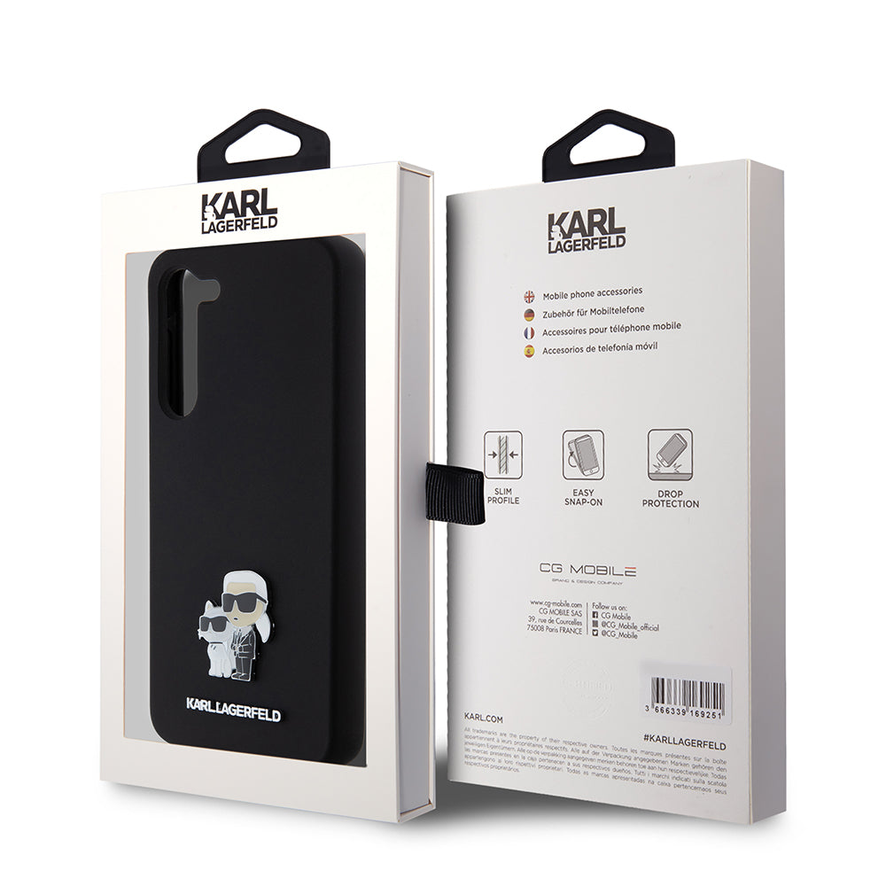 Futrola za Samsung Galaxy S23+ S916, Karl Lagerfeld, Silikon Karl & Choupette Metal, Crna