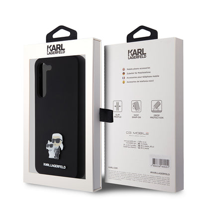 Futrola za Samsung Galaxy S23+ S916, Karl Lagerfeld, Silikon Karl & Choupette Metal, Crna