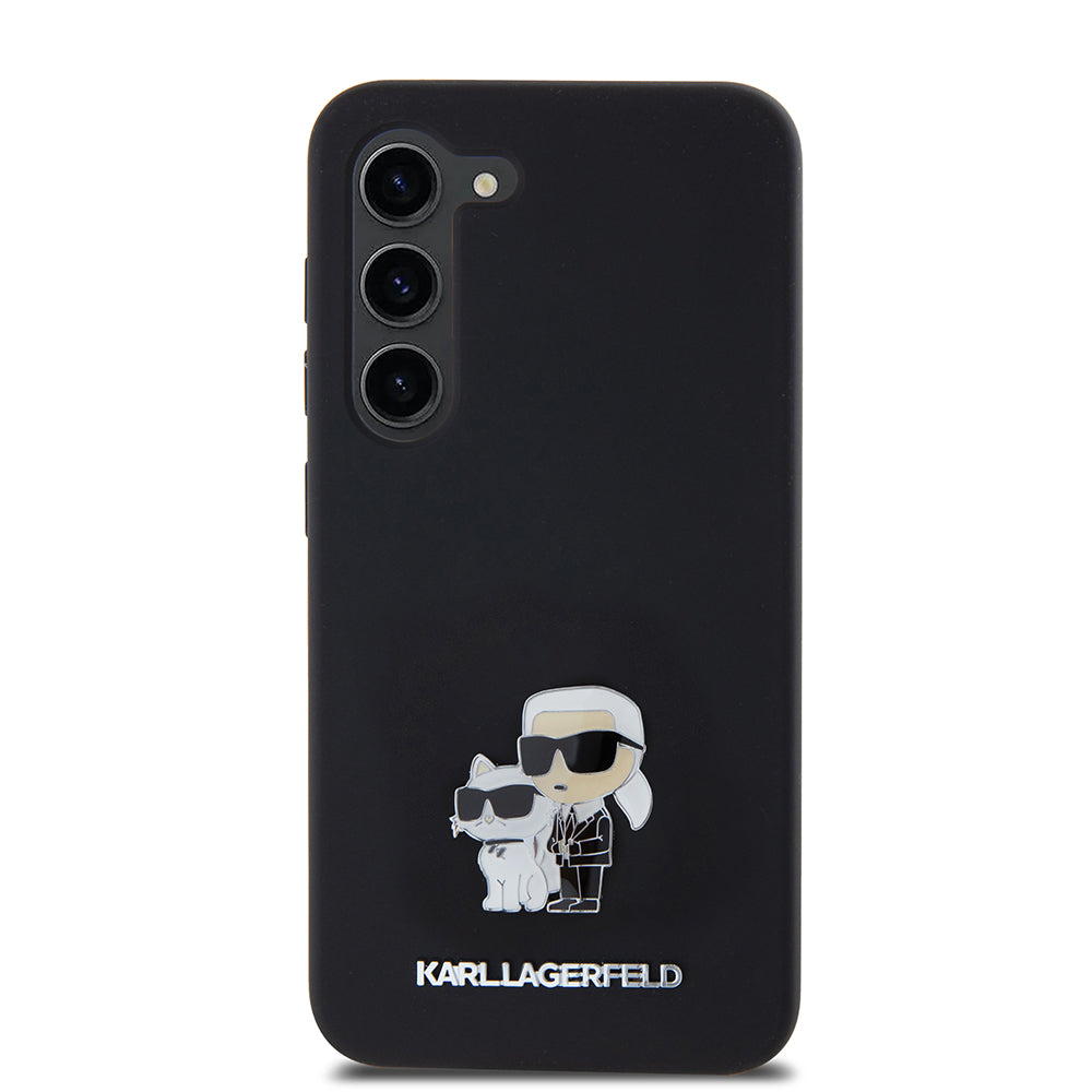 Futrola za Samsung Galaxy S23 S911, Karl Lagerfeld, Silikon Karl & Choupette Metal, Crna