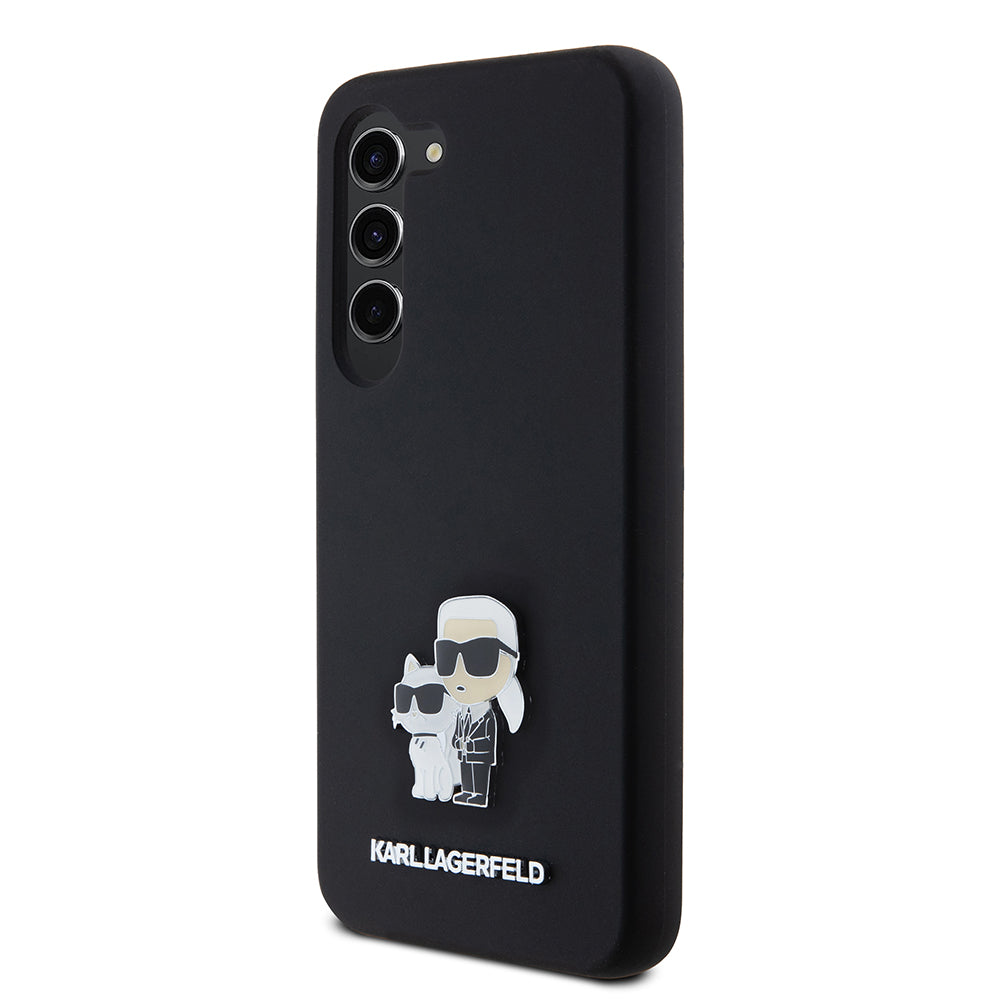 Futrola za Samsung Galaxy S23 S911, Karl Lagerfeld, Silikon Karl & Choupette Metal, Crna