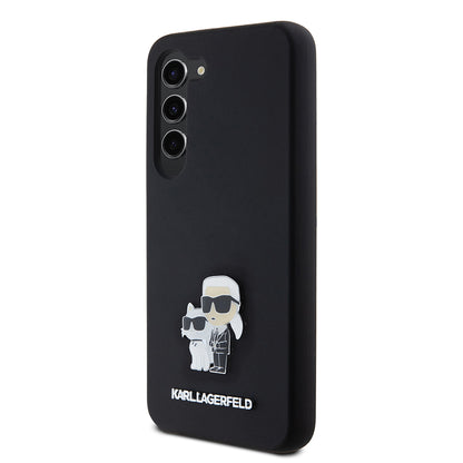 Futrola za Samsung Galaxy S23 S911, Karl Lagerfeld, Silikon Karl & Choupette Metal, Crna