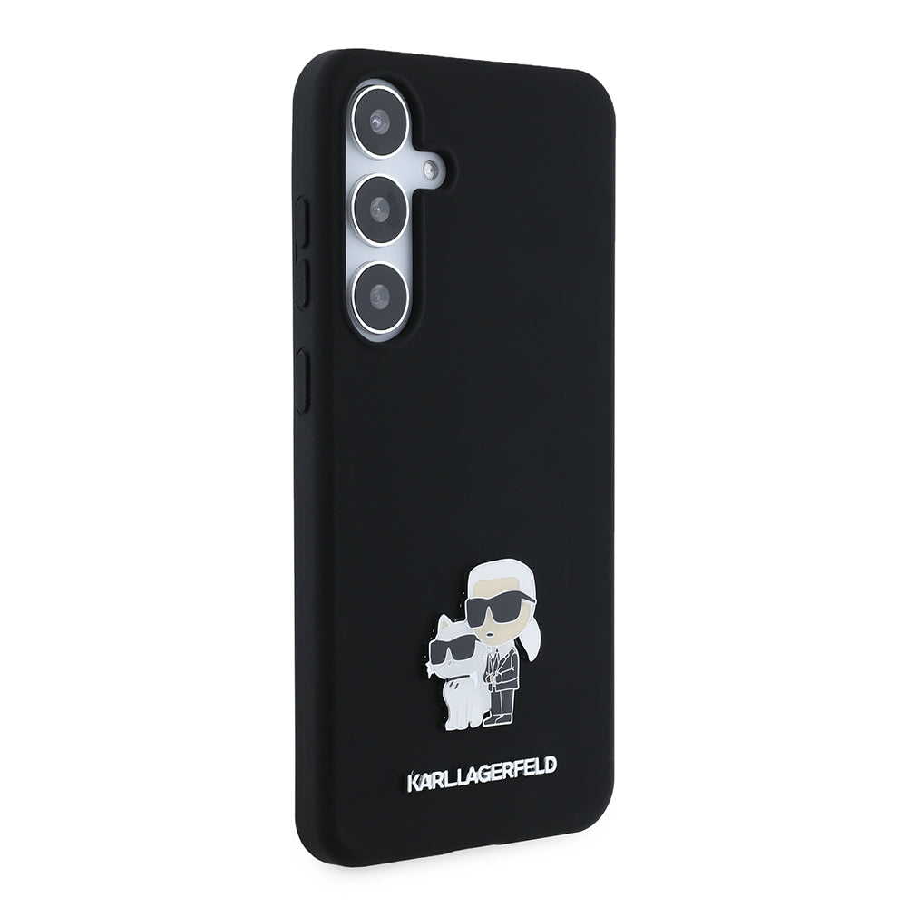 Futrola za Samsung Galaxy S24+ S926, Karl Lagerfeld, Silikon Karl & Choupette Metal, Crna