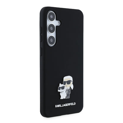 Futrola za Samsung Galaxy S24+ S926, Karl Lagerfeld, Silikon Karl & Choupette Metal, Crna