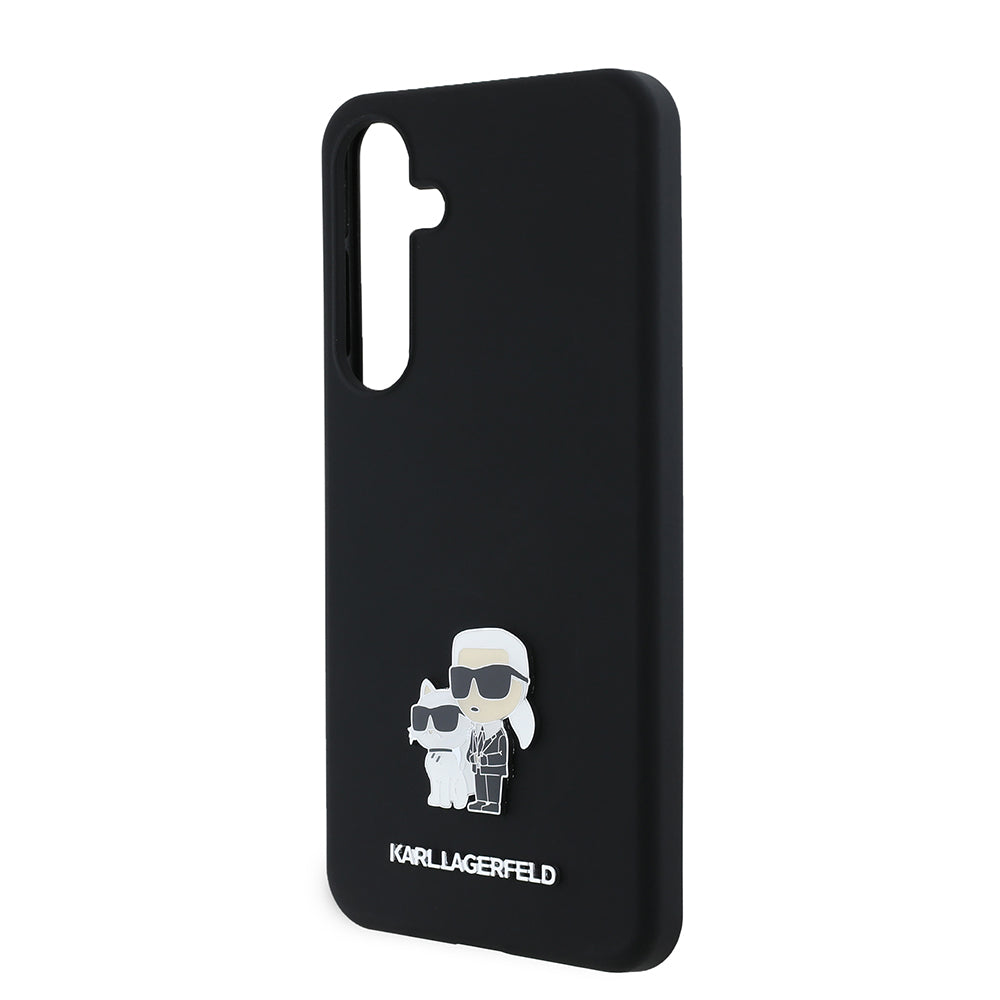 Futrola za Samsung Galaxy S24+ S926, Karl Lagerfeld, Silikon Karl & Choupette Metal, Crna