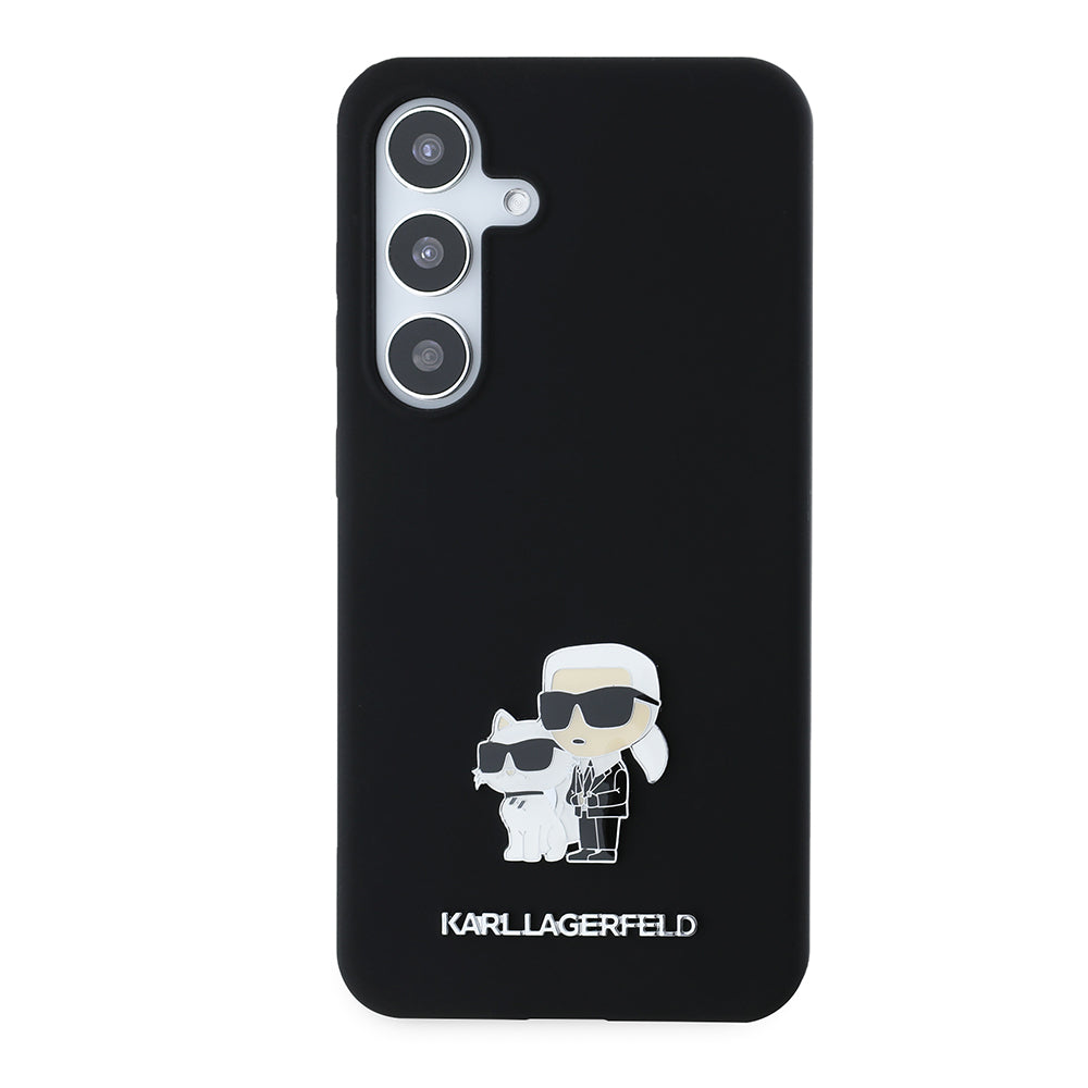 Futrola za Samsung Galaxy S24 S921, Karl Lagerfeld, Silikon Karl & Choupette Metal, Crna