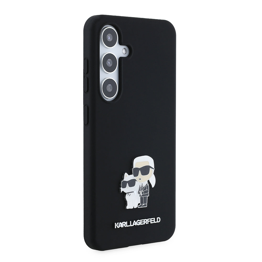 Futrola za Samsung Galaxy S24 S921, Karl Lagerfeld, Silikon Karl & Choupette Metal, Crna