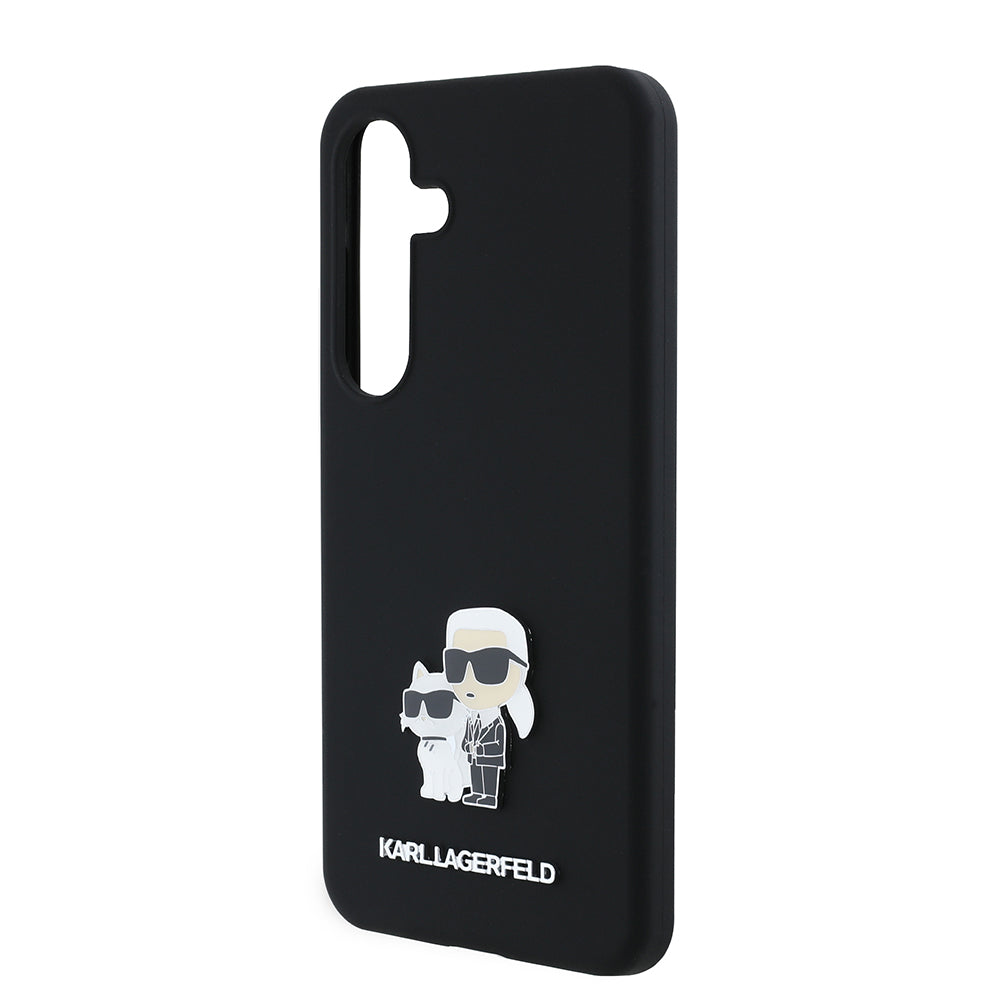 Futrola za Samsung Galaxy S24 S921, Karl Lagerfeld, Silikon Karl & Choupette Metal, Crna